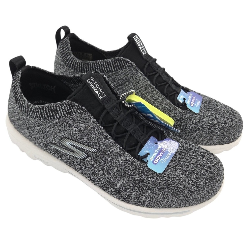 Skechers GOwalk Travel Sneakers Womens 6 Black White Slip On Walking Shoes NEW